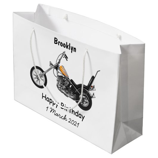 Chopper Motorrad 1950 Cartoon Abbildung Große Geschenktüte (Rückseite Schrägansicht)
