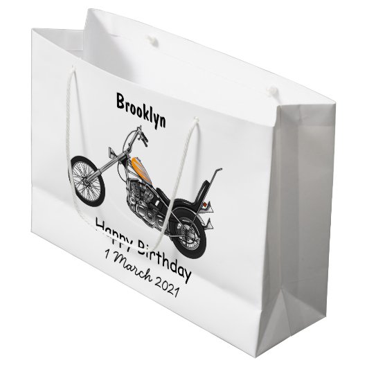 Chopper Motorrad 1950 Cartoon Abbildung Große Geschenktüte (Vorderseite Schrägansicht)