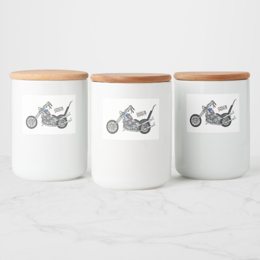 Chopper Motorrad 1950 Cartoon Abbildung Lebensmitteletikett (Flaschen)