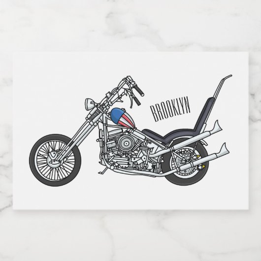 Chopper Motorrad 1950 Cartoon Abbildung Lebensmitteletikett (Einzelnes Label)