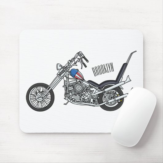 Chopper Motorrad 1950 Cartoon Abbildung Mousepad (Mit Mouse)