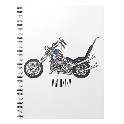 Chopper Motorrad 1950 Cartoon Abbildung Notizblock (Vorderseite)