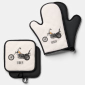 Chopper Motorrad 1950 Cartoon Abbildung Ofenhandschuh & Topflappen-Set (Vorderseite/Rückseite)