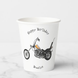 Chopper Motorrad 1950 Cartoon Abbildung Pappbecher