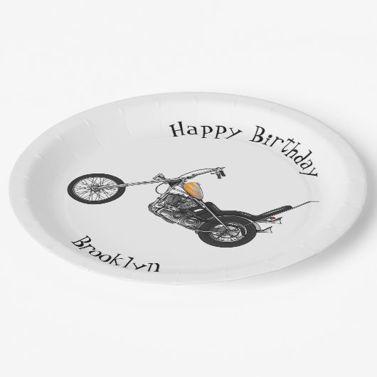 Chopper Motorrad 1950 Cartoon Abbildung Pappteller (Schrägansicht)