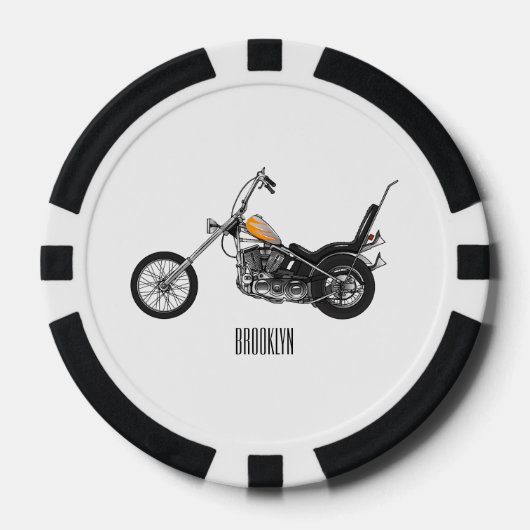 Chopper Motorrad 1950 Cartoon Abbildung Pokerchips (Vorderseite)