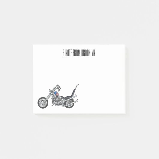 Chopper Motorrad 1950 Cartoon Abbildung Post-it Klebezettel (Vorderseite)