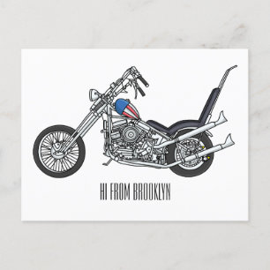 Chopper Motorrad 1950 Cartoon Abbildung Postkarte
