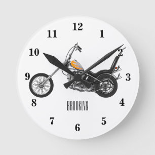 Chopper Motorrad 1950 Cartoon Abbildung Runde Wanduhr