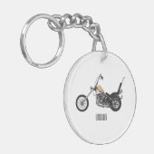 Chopper Motorrad 1950 Cartoon Abbildung Schlüsselanhänger (Vorderseite links)