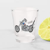 Chopper Motorrad 1950 Cartoon Abbildung Schnapsglas (Vorderseite)