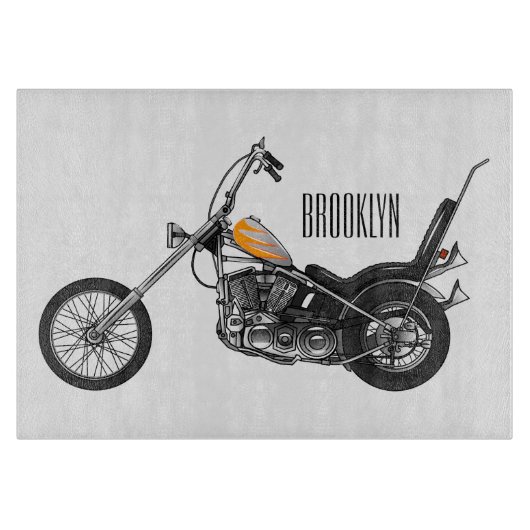 Chopper Motorrad 1950 Cartoon Abbildung Schneidebrett (Vorderseite)