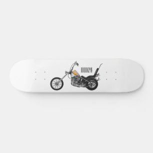 Chopper Motorrad 1950 Cartoon Abbildung Skateboard