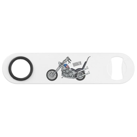 Chopper Motorrad 1950 Cartoon Abbildung Speed Flaschenöffner (Vorderseite (Horizontal))