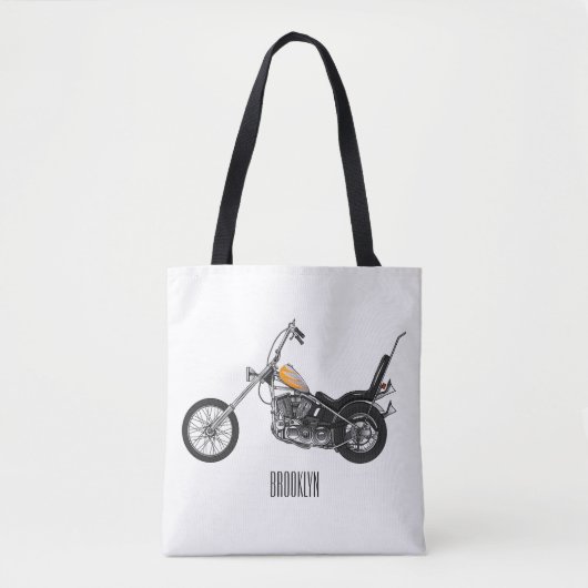 Chopper Motorrad 1950 Cartoon Abbildung Tasche (Vorderseite)