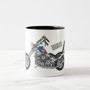 Chopper Motorrad 1950 Cartoon Abbildung Zweifarbige Tasse