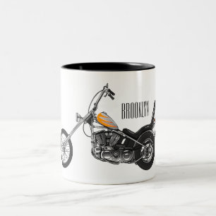 Chopper Motorrad 1950 Cartoon Abbildung Zweifarbige Tasse