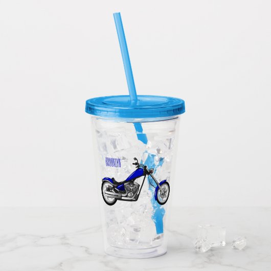 Chopper Motorrad Cartoon Abbildung Acryltrinkbecher (Vorderseite Ice)