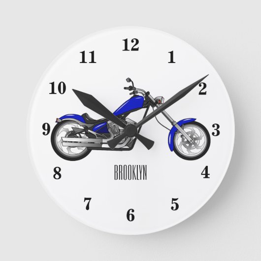 Chopper Motorrad Cartoon Abbildung Runde Wanduhr (Vorderseite)