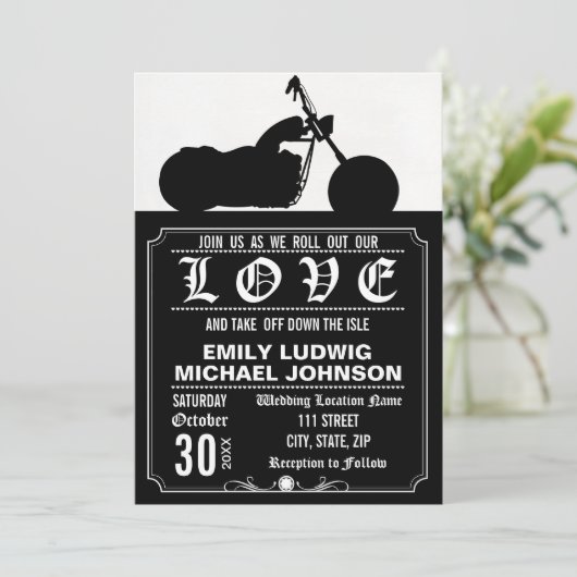 Chopper Motorrad Custom Wedite Einladung (Stehend Vorderseite)