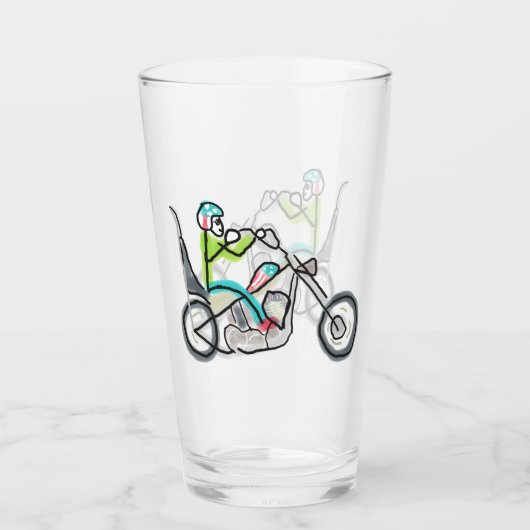 Chopper-Motorrad-Strichmännchen Glas (Vorderseite)