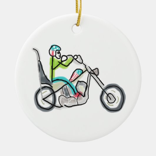 Chopper-Motorrad-Strichmännchen Keramik Ornament (Vorne)