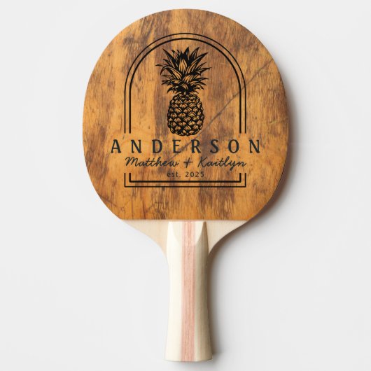 Chopping Block Pineapple Wedding Arch & Name Tischtennis Schläger (Vorderseite)