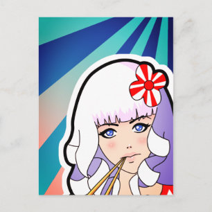 Chopsticks Anime Girl Postkarte