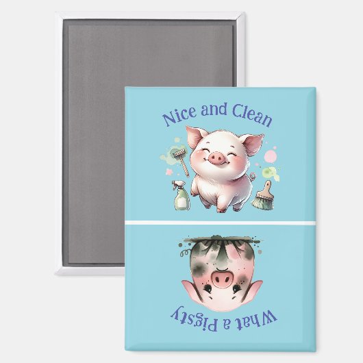 Chore Erinnerung Sauberes Dirty Wasserfarbe Pigsty Magnet (Vorderseite/Rückseite)