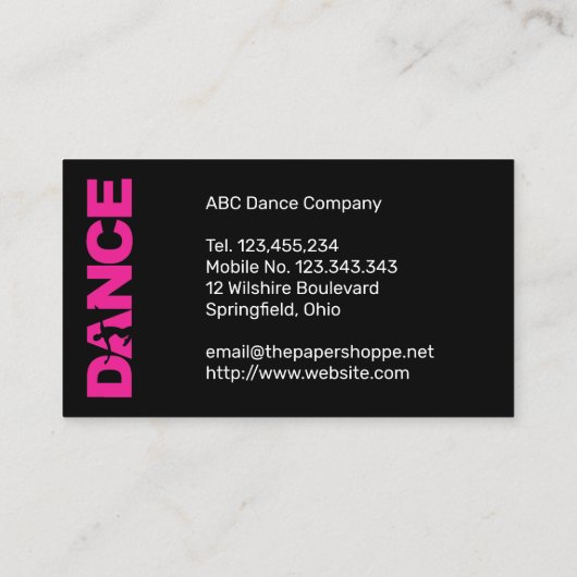 Choreograf Berufliche Visitenkarte (Rückseite)