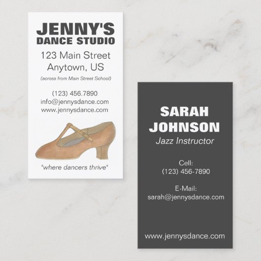 Choreograf des Character Shoe Dance Teacher Studio Visitenkarte (Vorne/Hinten)