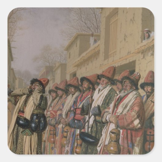 Chorus Begging Alms in Taschkent, 1870 Quadratischer Aufkleber (Vorderseite)