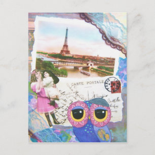 Chouette Owl Goes To Paris Postkarte