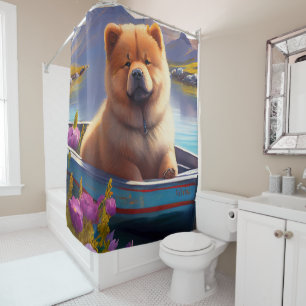 Chow Chow auf einem Paddel: Ein landschaftliches A Duschvorhang