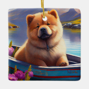 Chow Chow auf einem Paddel: Ein landschaftliches A Keramikornament