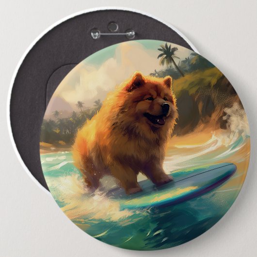 Chow Chow Beach Surfen Malerei Button (Vorne & Hinten)