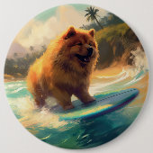 Chow Chow Beach Surfen Malerei Button (Vorderseite)