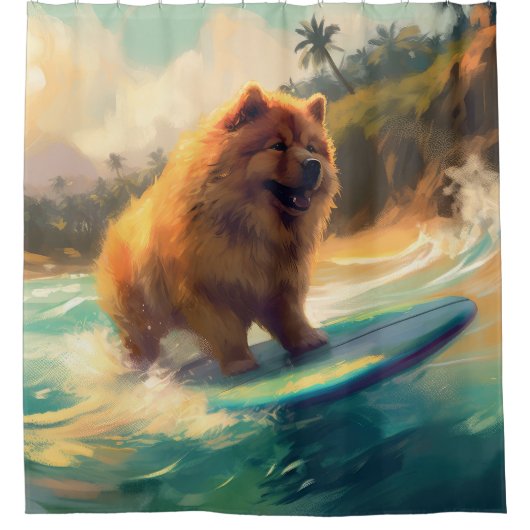 Chow Chow Beach Surfen Malerei Duschvorhang (Vorderseite)
