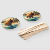 Chow Chow Beach Surfen Malerei Fächer (Non-assembled)