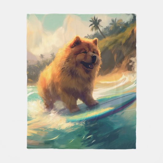 Chow Chow Beach Surfen Malerei Fleecedecke (Vorderseite)