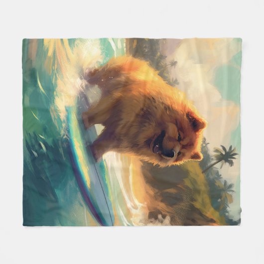 Chow Chow Beach Surfen Malerei Fleecedecke (Vorderseite (Horizontal))