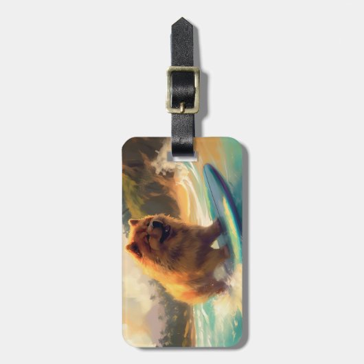 Chow Chow Beach Surfen Malerei Gepäckanhänger (Vorderseite vertikal)