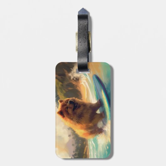 Chow Chow Beach Surfen Malerei Gepäckanhänger (Rückseite vertikal)