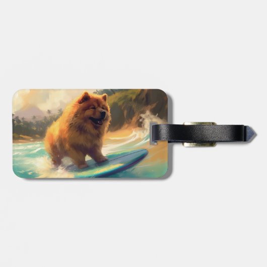 Chow Chow Beach Surfen Malerei Gepäckanhänger (Rückseite horizontal)