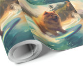 Chow Chow Beach Surfen Malerei Geschenkpapier (Rolleneckpunkt)