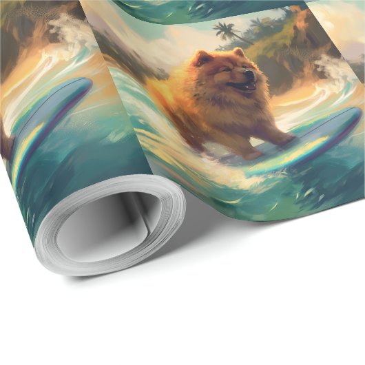 Chow Chow Beach Surfen Malerei Geschenkpapier (Rolleneckpunkt)
