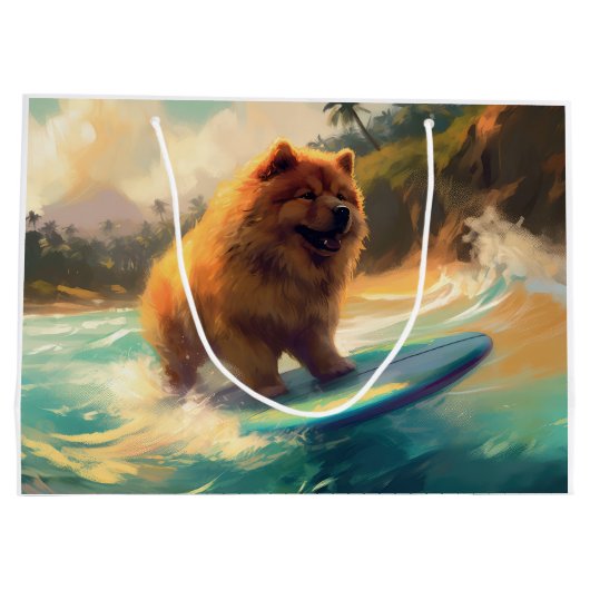 Chow Chow Beach Surfen Malerei Große Geschenktüte (Rückseite)