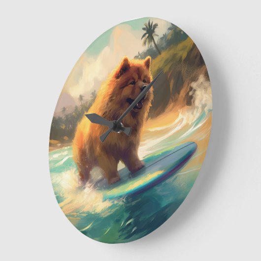 Chow Chow Beach Surfen Malerei Große Wanduhr (Winkel)