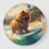 Chow Chow Beach Surfen Malerei Große Wanduhr (Vorderseite)