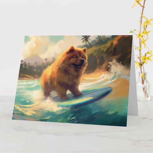 Chow Chow Beach Surfen Malerei Karte (Gelbe Blume)